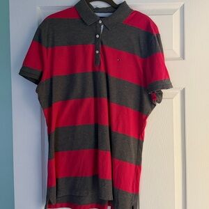 Tommy Hilfiger Classic Grey and Pink Striped Polo